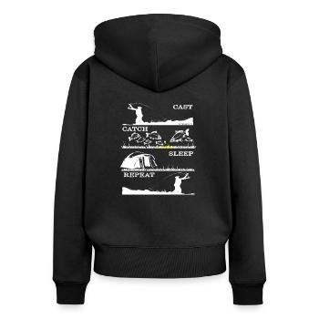 cast catch sleep repeat _ Karpfenangeln Karpfen - Frauen Premium Bio Zip Hoodie - Schwarz - Hinten - Julia (174cm)