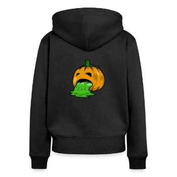 Kotzender Halloween Kürbis Shirt - Frauen Premium Bio Zip Hoodie - Schwarz - Hinten - Julia (174cm)