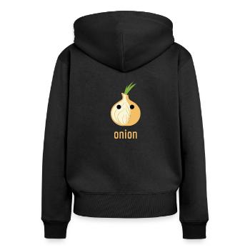 Onion Zwiebel - Frauen Premium Bio Zip Hoodie - Schwarz - Hinten - Julia (174cm)