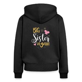 Big soeur cadeau Big Sister Again - Sweat à capuche zippé Premium bio Femme - noir - Dos - Julia (174cm)