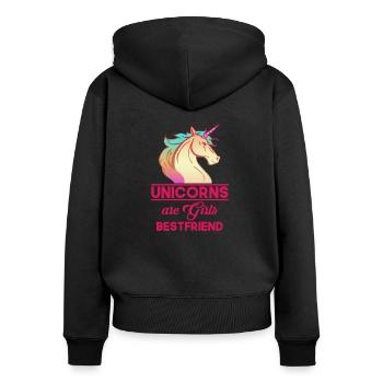 Unicorns are girls bestfriends! - Frauen Premium Bio Zip Hoodie - Schwarz - Hinten - Julia (174cm)