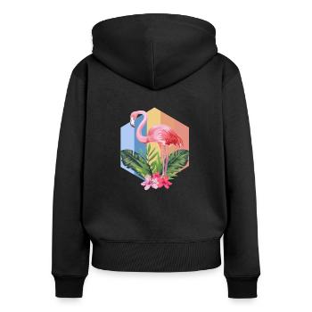 Flamingo - Frauen Premium Bio Zip Hoodie - Schwarz - Hinten - Julia (174cm)