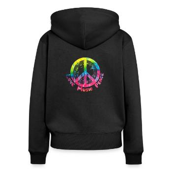 Musique Hippie Musique cadeau paix paix Amour - Sweat à capuche zippé Premium bio Femme - noir - Dos - Julia (174cm)