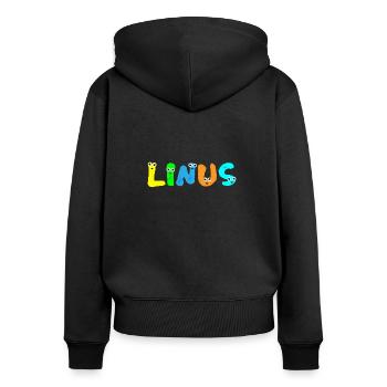 Linus - Frauen Premium Bio Zip Hoodie - Schwarz - Hinten - Julia (174cm)
