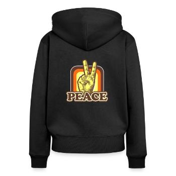 Signes de paix - Sweat à capuche zippé Premium bio Femme - noir - Dos - Julia (174cm)