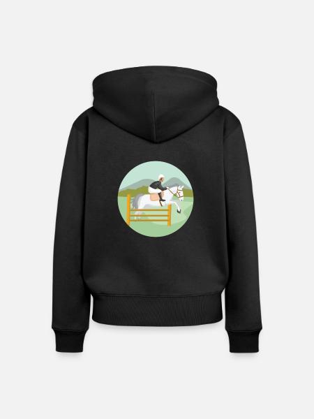 Springreiten Pferd - Frauen Premium Bio Zip Hoodie - Schwarz