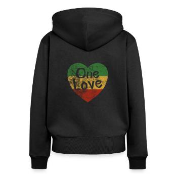 Reggae Jamaika One Love Reggaeton Rasta Geschenk - Frauen Premium Bio Zip Hoodie - Schwarz - Hinten - Julia (174cm)