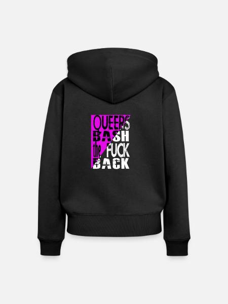 Queers bash the fuck back! - Frauen Premium Bio Zip Hoodie - Schwarz