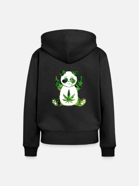 Panda stoned Weed - Frauen Premium Bio Zip Hoodie - Schwarz