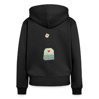 Sachet de thé cadeau bébé maman enceinte - Sweat à capuche zippé Premium bio Femme - noir - Dos - Julia (174cm)