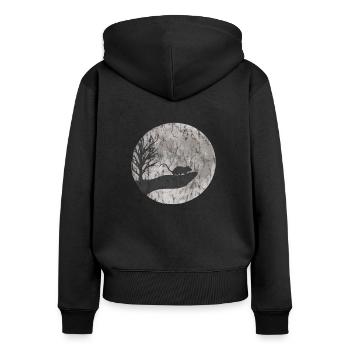 Dessin de la souris utilisé look - Sweat à capuche zippé Premium bio Femme - noir - Dos - Julia (174cm)