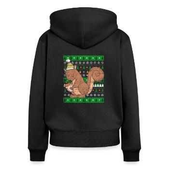 Ugly Christmas Eichhörnchen - Frauen Premium Bio Zip Hoodie - Schwarz - Hinten - Julia (174cm)