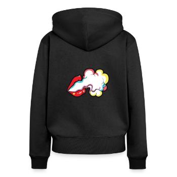 Lippen Smoke Rauch - Frauen Premium Bio Zip Hoodie - Schwarz - Hinten - Julia (174cm)