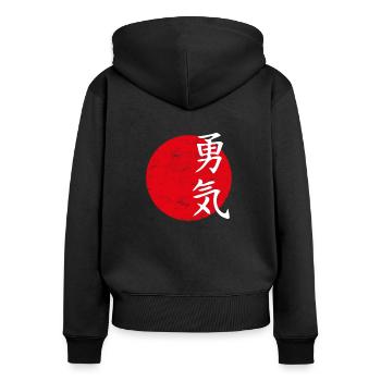 Tapperhed japansk script - Premium økologisk hoodie med lynlås til kvinder - sort - Bagpå - Julia (174cm)