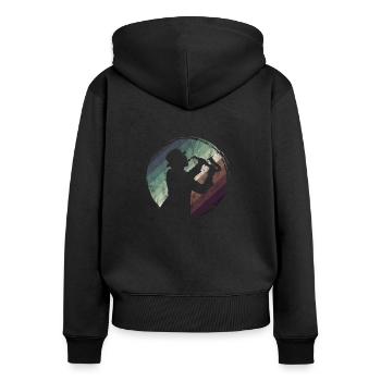 Saxophone Jazz Swing Classique Musicien Ska Punk Rock - Sweat à capuche zippé Premium bio Femme - noir - Dos - Julia (174cm)