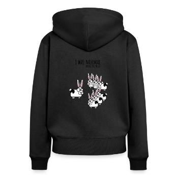J'étais normale jusqu'au troisième lapin - Sweat à capuche zippé Premium bio Femme - noir - Dos - Julia (174cm)