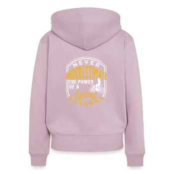 Grand-mère à vélo - Sweat à capuche zippé Premium bio Femme - rose poudré - Dos - Julia (174cm)
