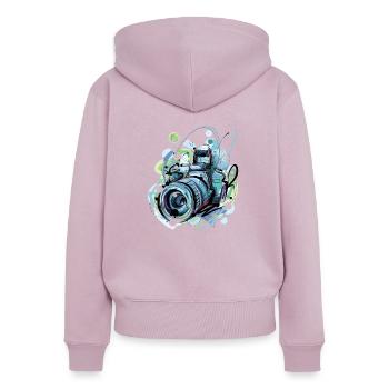 Kamera Bunt Style - Frauen Premium Bio Zip Hoodie - Altrosa - Hinten - Julia (174cm)