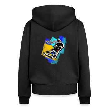 Stuntscooter Stunt Roller Kickboard Geschenk - Frauen Premium Bio Zip Hoodie - Schwarz - Hinten - Julia (174cm)