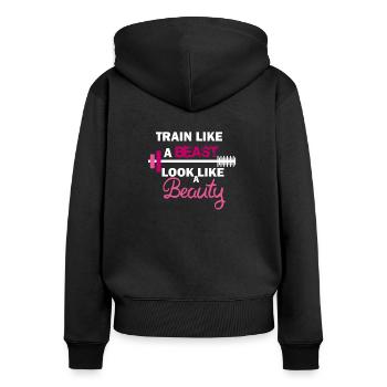 Fitness Girl Workout Gym Training Mascara Gift - Women's Premium Organic Zip Hoodie - black - Back - Julia (174cm)