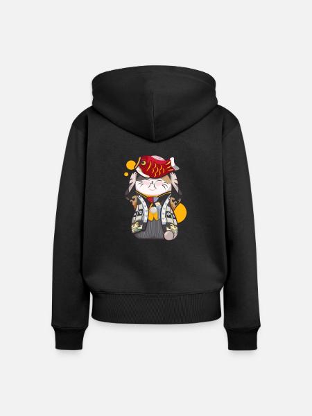 Katze Fisch - Frauen Premium Bio Zip Hoodie - Schwarz