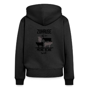 Zuhause ist wo meine Kühe sind, Landwirt-Tshirt - Frauen Premium Bio Zip Hoodie - Schwarz - Hinten - Julia (174cm)