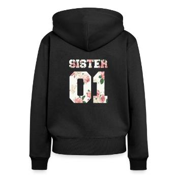 Sœur 01 Cadeau maillot de numéro idée de cadeau - Sweat à capuche zippé Premium bio Femme - noir - Dos - Julia (174cm)