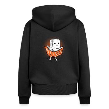 Lustig Sushi Wipe Wischtuch asiatisch Geschenk - Frauen Premium Bio Zip Hoodie - Schwarz - Hinten - Julia (174cm)