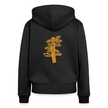 Tour du monde aventure - Sweat à capuche zippé Premium bio Femme - noir - Dos - Julia (174cm)