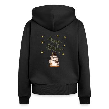 happy birthday kuchen torte geschenk gratulation - Frauen Premium Bio Zip Hoodie - Schwarz - Hinten - Julia (174cm)