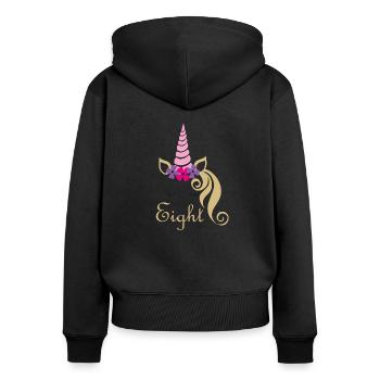 8. Geburtstag - Frauen Premium Bio Zip Hoodie - Schwarz - Hinten - Julia (174cm)