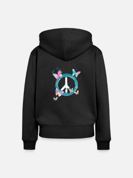 Peacezeichen Schmetterlinge - Frauen Premium Bio Zip Hoodie - Schwarz
