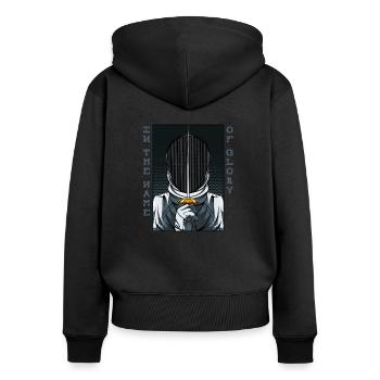 In The Name Of Glory | Fechten Fechter Geschenk - Frauen Premium Bio Zip Hoodie - Schwarz - Hinten - Julia (174cm)