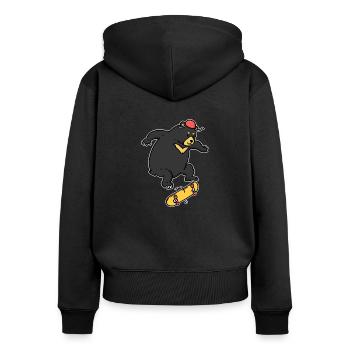 Kickflip Bär Skateboard Bärchen Wild Tier Zoo - Frauen Premium Bio Zip Hoodie - Schwarz - Hinten - Julia (174cm)