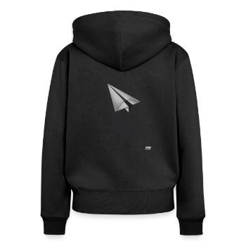 Jet de papier - Sweat à capuche zippé Premium bio Femme - noir - Dos - Julia (174cm)