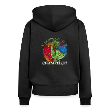 Chamäleon - Frauen Premium Bio Zip Hoodie - Schwarz - Hinten - Julia (174cm)