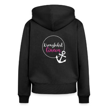Kreuzfahrt Königin Spruch Anker Geschenkidee - Frauen Premium Bio Zip Hoodie - Schwarz - Hinten - Julia (174cm)