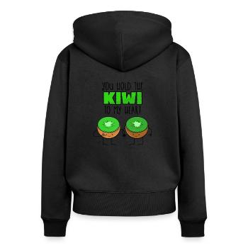 Kiwi - Frauen Premium Bio Zip Hoodie - Schwarz - Hinten - Julia (174cm)