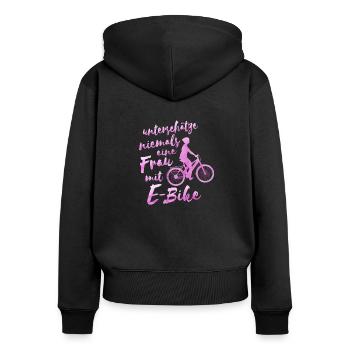 e bike Fahrrad Frau Geschenk e bike - Frauen Premium Bio Zip Hoodie - Schwarz - Hinten - Julia (174cm)