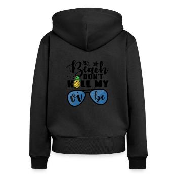 Strand - Frauen Premium Bio Zip Hoodie - Schwarz - Hinten - Julia (174cm)