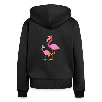 Flamingo mit Flamingobaby - Frauen Premium Bio Zip Hoodie - Schwarz - Hinten - Julia (174cm)