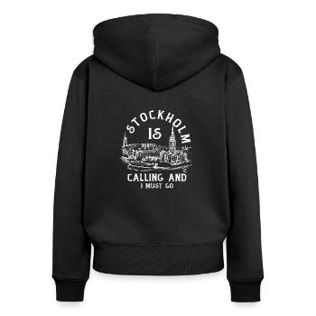 Stockholm - Frauen Premium Bio Zip Hoodie - Schwarz - Hinten - Julia (174cm)
