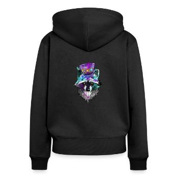 Waschbär mit Hut - Frauen Premium Bio Zip Hoodie - Schwarz - Hinten - Julia (174cm)