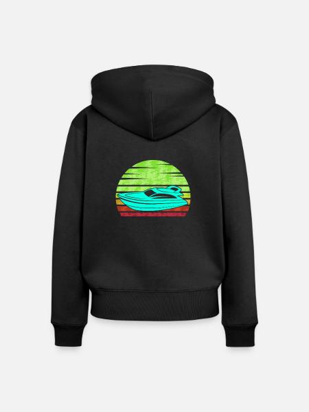Retro Motorboot - Frauen Premium Bio Zip Hoodie - Schwarz