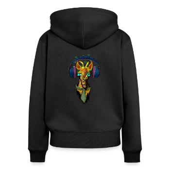Giraffe Dj - Frauen Premium Bio Zip Hoodie - Schwarz - Hinten - Julia (174cm)