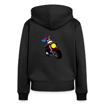 Motocycliste Licorne. - Sweat à capuche zippé Premium bio Femme - noir - Dos - Julia (174cm)