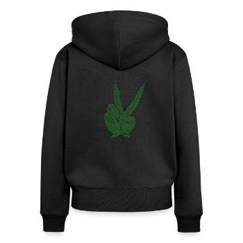 Marijuana Hanfblatt Weed Peace Zeichen - Frauen Premium Bio Zip Hoodie - Schwarz - Hinten - Julia (174cm)