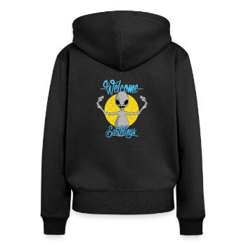 Alien Willkommen Kontakt UFO Witzig Geschenk - Frauen Premium Bio Zip Hoodie - Schwarz - Hinten - Julia (174cm)