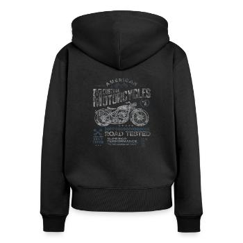 T-shirt mojo à motif de moto américaine personnalisée - Sweat à capuche zippé Premium bio Femme - noir - Dos - Julia (174cm)