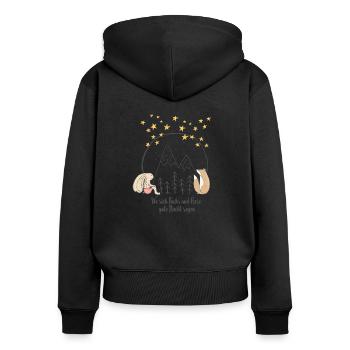 Fuchs und Hase | Gute Nacht - Frauen Premium Bio Zip Hoodie - Schwarz - Hinten - Julia (174cm)